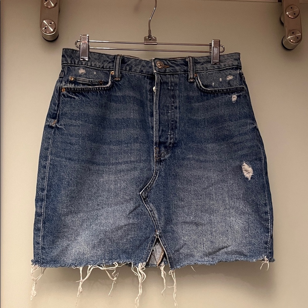 H&M Blue Distressed Denim Pencil Skirt